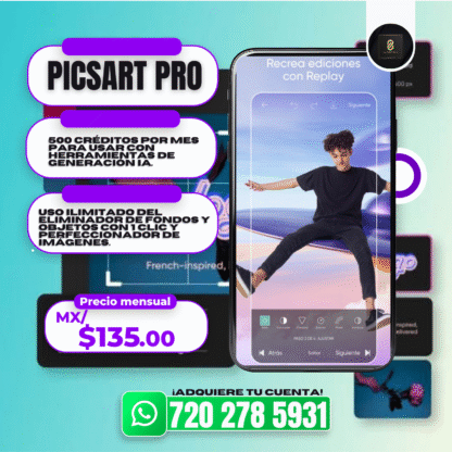 PicsArt precio 1 Mes con MasterStream